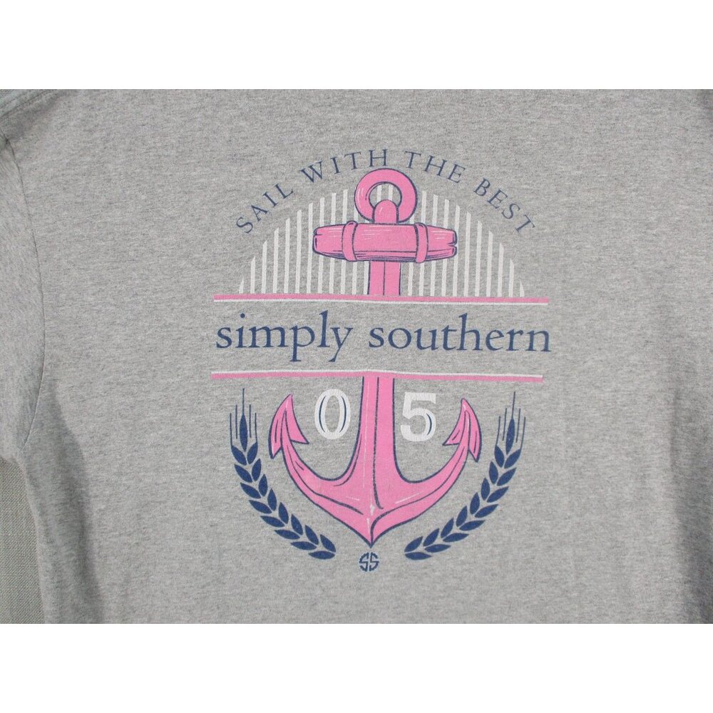 Simply Southern Gray Anchor‎ Graphic T-Shirt Large Cotton Casual Short Sleeve